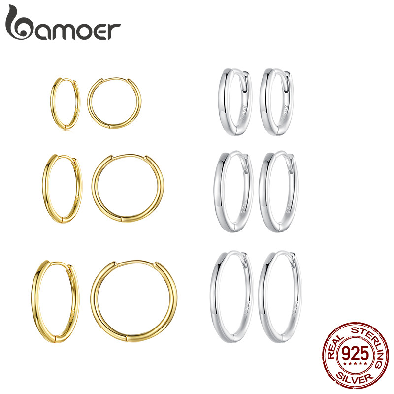 Brincos De Prata Esterlina 925 Bamoer , Dois Tons , Design Simples , Joias , Presente Feminino em Oferta na Shopee