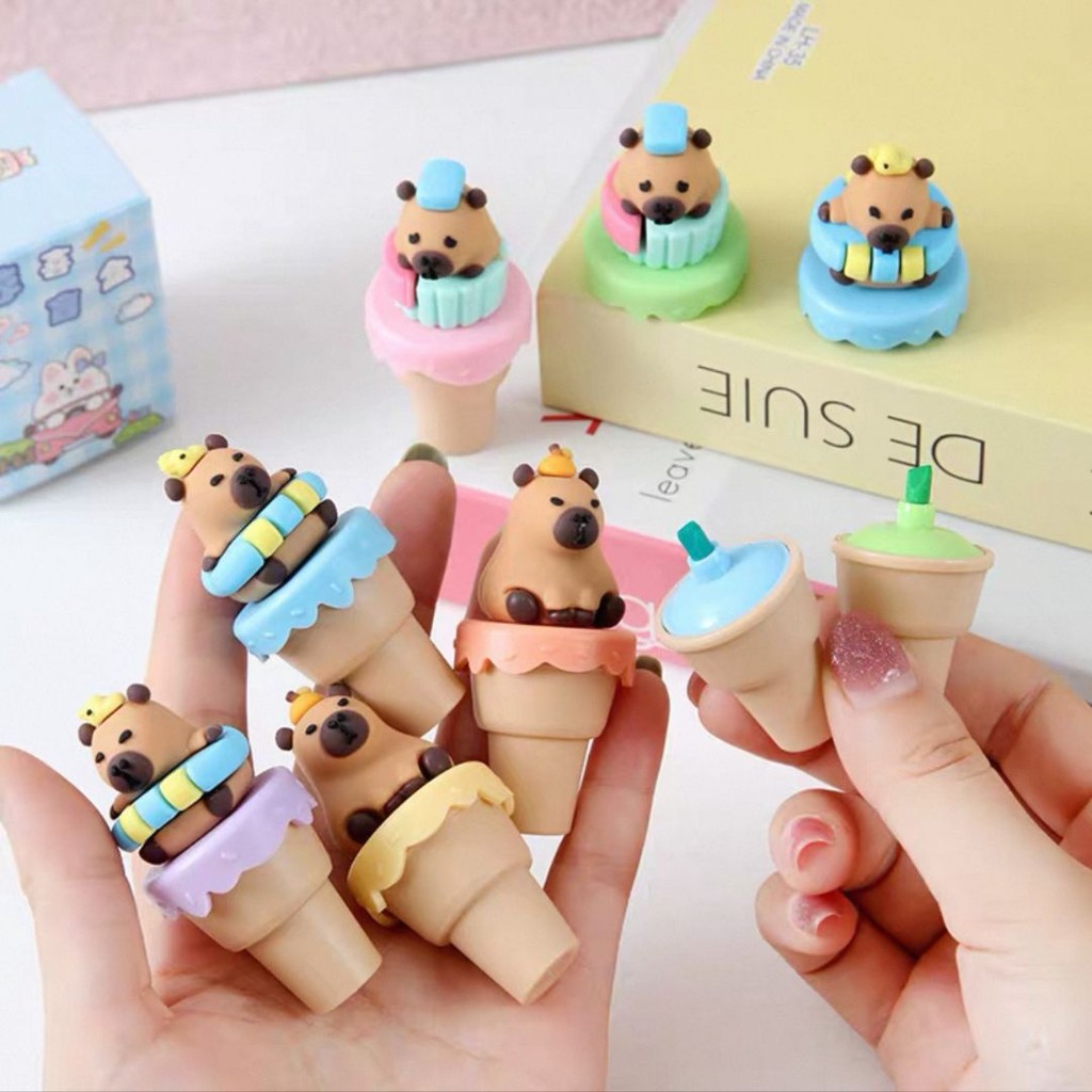 6 Peças Conjunto de Papelaria com Canetas Marca-Texto Fluorescentes Mini Fofas de Capivara em DesignCartoon Aleatório em Oferta na Shopee