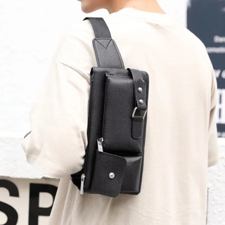 Bolsa de cintura masculina em couro PU impermeável, de grande capacidade e com vários compartimentos. em Oferta na Shopee