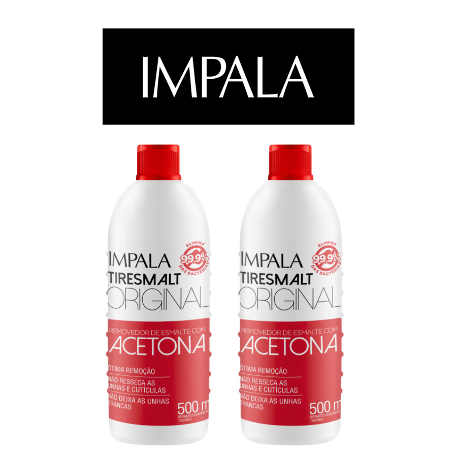 2 REMOVEDORES DE ESMALTE COM ACETONA TIRESMALT ORIGINAL 500ml