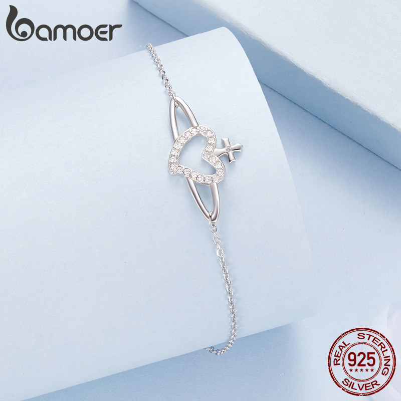 Detalhes do Pulseira Bamoer 925 Sterling Sliver Coração Planeta Joias Presentes Para Mulheres