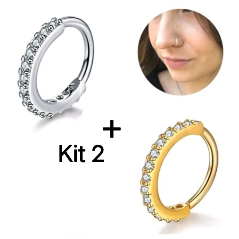 Kit 2 Piercing Nariz Cartilagem Argola Cravejado Strass em Oferta na Shopee