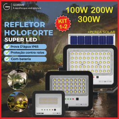 Holofote Refletor Led 300W 200W 100W Solar Prova D'àgua C/placa Solar para Ambientes Externos