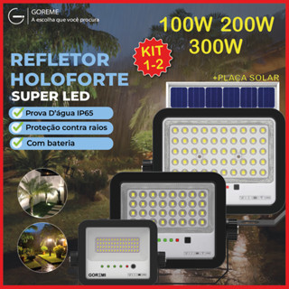 Holofote Refletor Led 300W 200W 100W Solar Prova D'àgua C/placa Solar para Ambientes Externos em Oferta na Shopee
