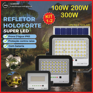 Holofote Refletor Led 300W 200W 100W Solar Prova D'àgua C/placa Solar para Ambientes Exte…