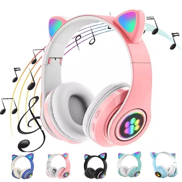 Fone De Ouvido Bluetooth Orelha Gato Gatinho Infantil Led Sem Fio