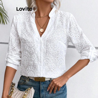 Lovito Blusa elegante de tecido de textura lisa para mulheres LNL67112 em Oferta na Shopee