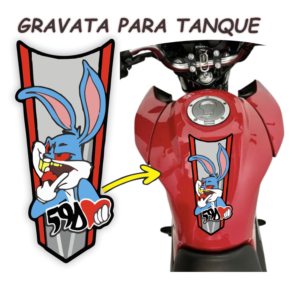 Gravata Adesiva para moto laminado NÃO DESBOTA Pernalonga Titan Fan Auto Colante Universal ENVIO IMEDIATO