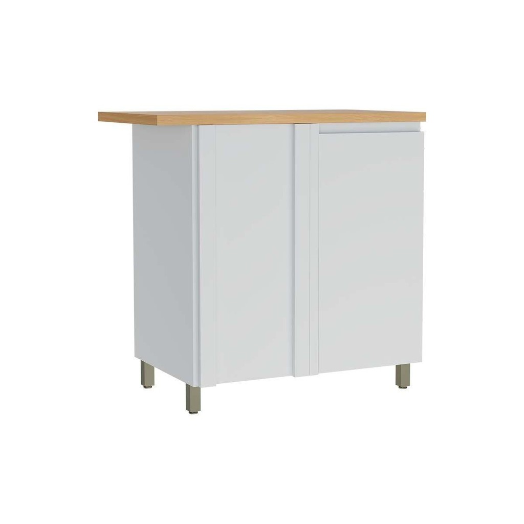 Módulo Cozinha Nesher Rainha Balcão Canto Reto Dir/Esq 1 Porta c/Tampo 92cm Branca/Nature - Nesher