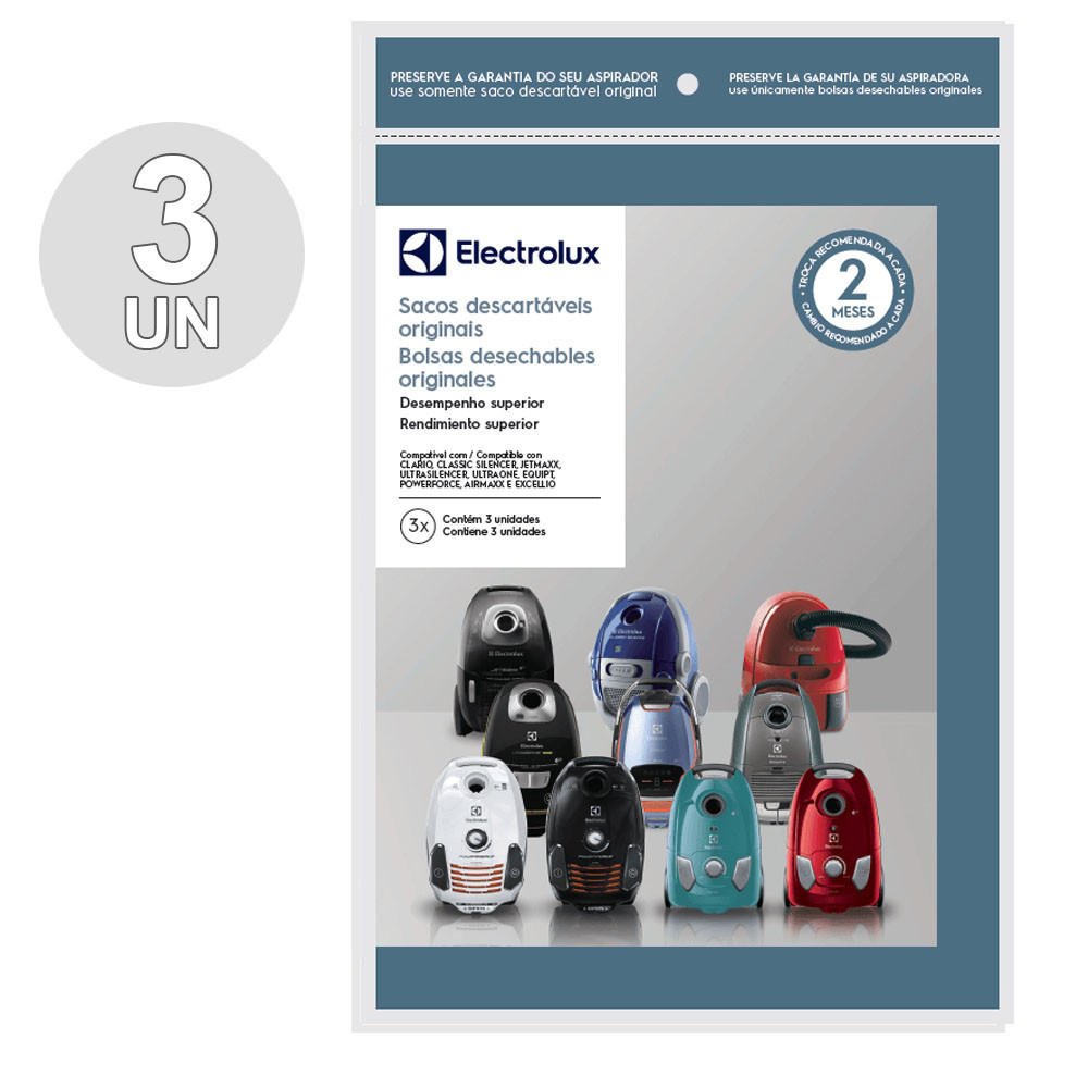 Kit 3 Sacos Aspirador de Pó Electrolux Airmax Cla Clario EQP Jetmax Ultra SWECL