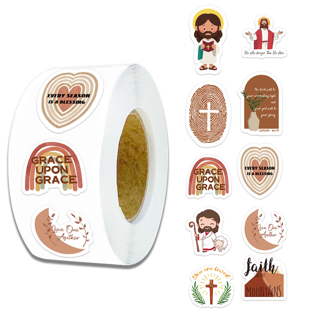 500 Peças 10 Imagens Rolo De Adesivos De Jesus Cristo/Fita Adesiva em Oferta na Shopee