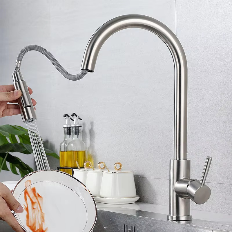Torneira Gourmet Cozinha Pia Com Extensor Flexível Misturador Monocomando Inox 304 Mangueira Extensível 2 Modos ﻿ — imagem 2 de 2