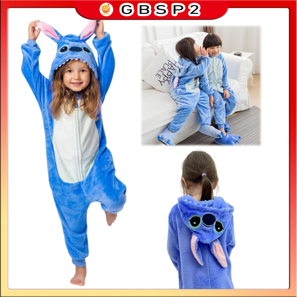 Pijama Macacão Infantil Kigurumi De Pelúcia Com Zíper Kigurumi De Pelúcia Com Zíper Pijama Macacão Stitch