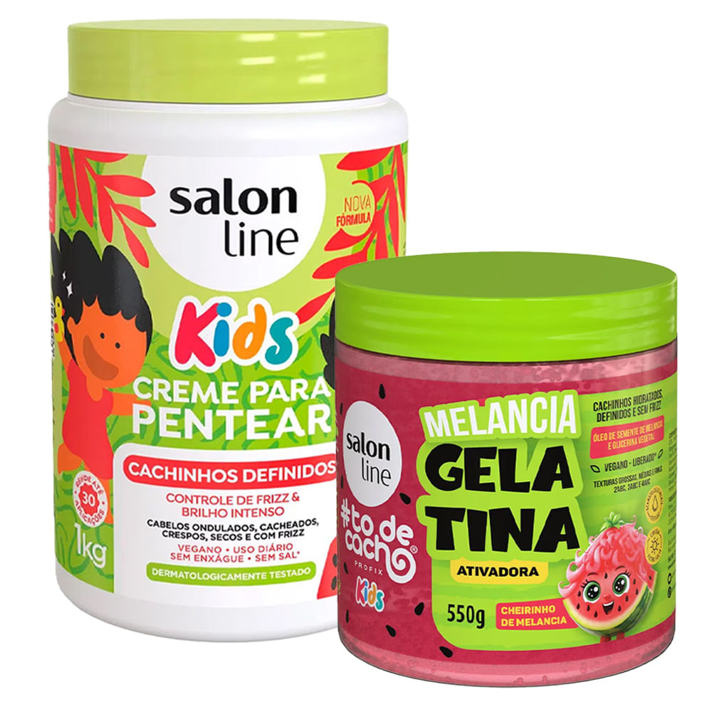Kt Creme De Pentear Salon Line Cachinhos Definidos Kids 1kg E Gelatina Salon Line Todecacho Melancia Kids 550g - Beauty