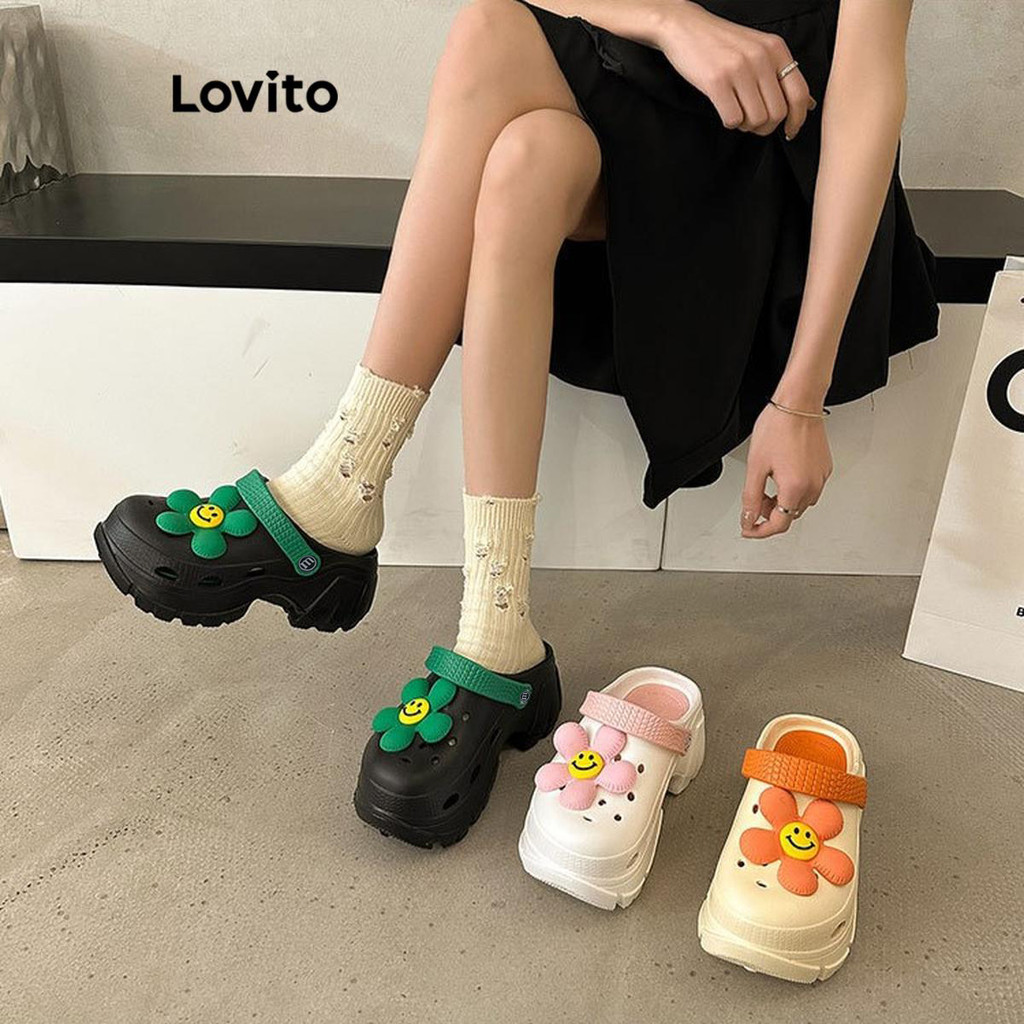 (Trendy) Lovito Casual Floral flores antiderrapante fundo macio sandália plana para mulher LFA72200 - Women Shoes