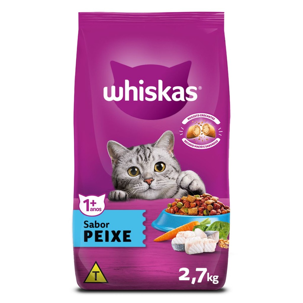 Ração Whiskas Gatos Adultos 1+ Anos Sabor Peixe 2,7Kg Alimento Macio e Saboroso 30% Proteínas