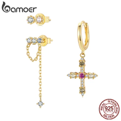 Bamoer 925 Sterling Sliver Brincos Cruz Conjunto Joias Presentes Para Mulheres
