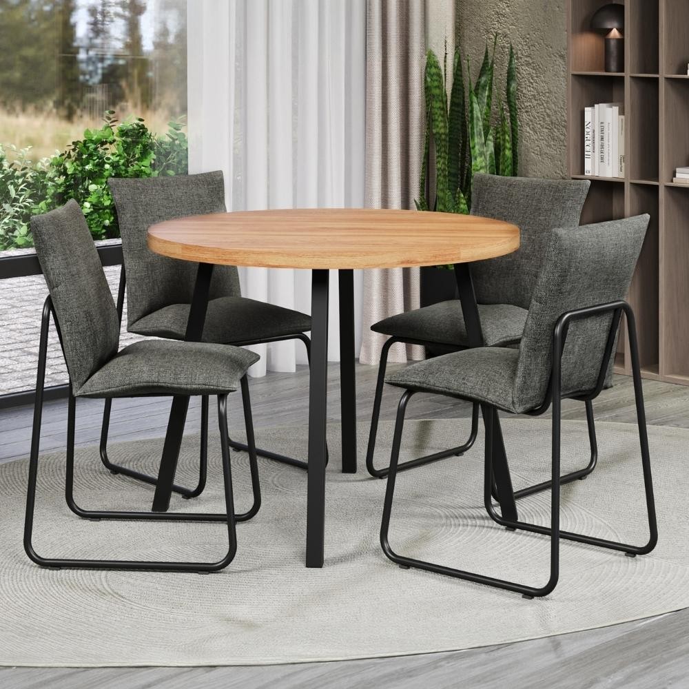 Conjunto Sala de Jantar 4 Cadeiras Bolzano Carraro Nogal e Preto em Oferta na Shopee