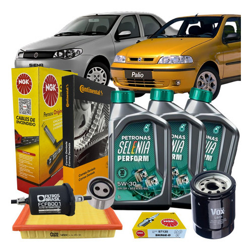 Kit Revisão Óleo Filtros Correia Tensor Cabo Velas - Fiat Palio Fire 1.0 8V E Economy - 5W30 Selenia
