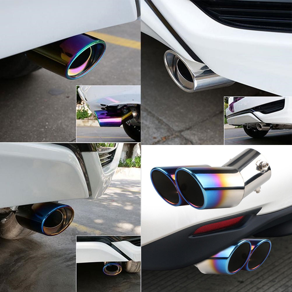 Universal Burned Tip Reto Bisel Saída Dupla Ponta Escapamento Carro Aço Inoxidável Slant Laminado Borda Auto Silenciador em Oferta na Shopee