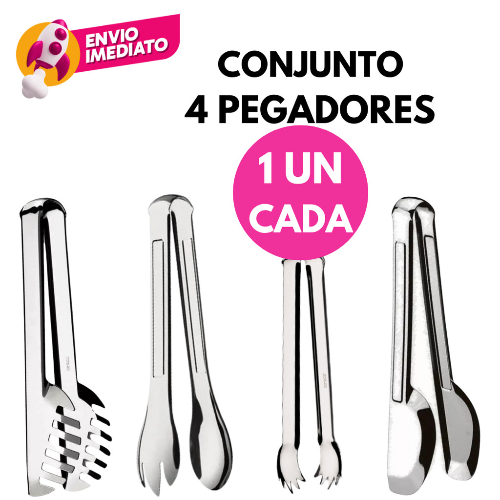 Kit 04 Pegador Aço Inox Universal Salada Massa Carne Gelo Multifuncional Cozinha Restaurante