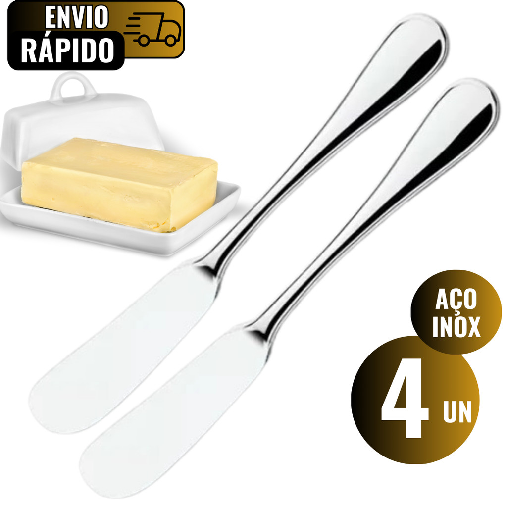 Conjunto 4 Espátulas Para Manteiga Geleias Pastas de Amendoim Em Aço Inox Premium Padarias Residências