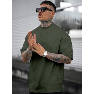 T Shirt Verde Militar Plus Size Clássica Camisa Sem Estampa Básica Camiseta Larga Confortável Blusa