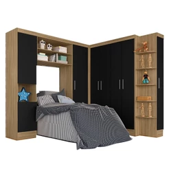 Guarda Roupa Modulado Com Espaço para Cama Solteiro Andrea Boreal/Preto - Móveis Arapongas