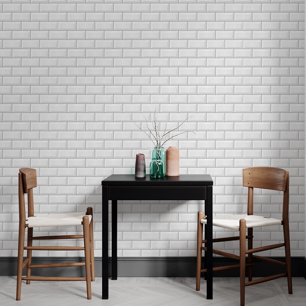 Adesivo De Parede Para Sala Tijolinho Branco - Papel De Parede Adesivo Para Sala Tijolo Branco - 1,44m²