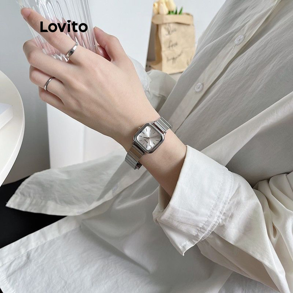 Lovito Relógio Casual De Quartzo Com Textura Lisa E Metal Digital De Quartzo Para Mulheres LNA13090 (Prata) - Watches