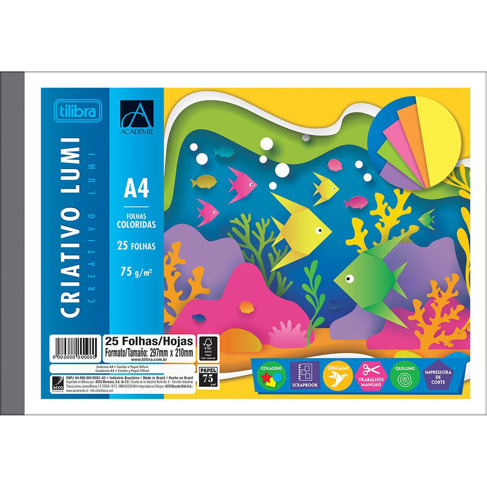 Bloco criativo Lumi A4 Académie 5 cores com 25 folhas Tilibra - Stationery