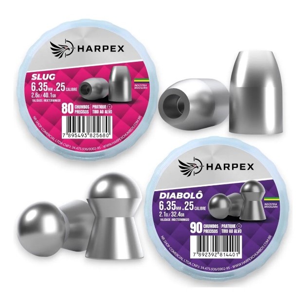 Kit 2x Chumbinhos 6.35mm Precisão Harpex Diabolô E Slug 170 und em Oferta na Shopee