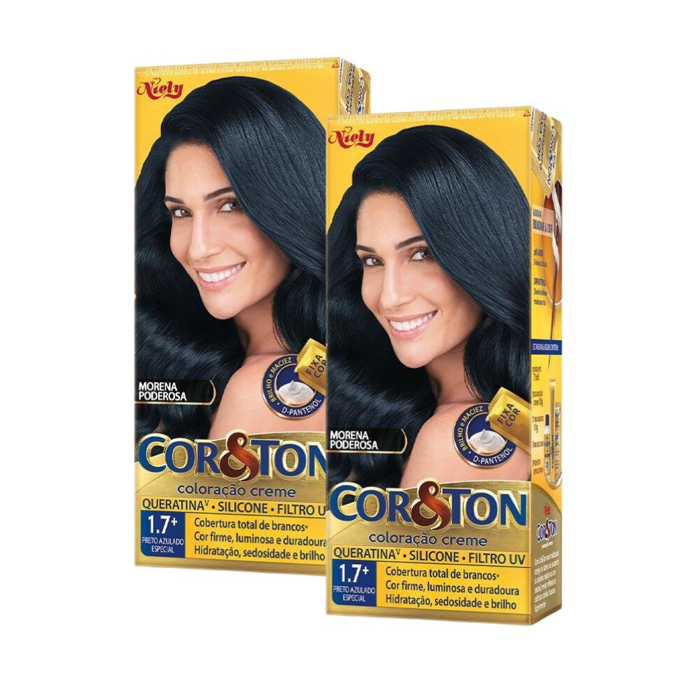 Kit 2 Coloração Niely Cor&Ton Preto Azulado Especial 1.7 - Beauty