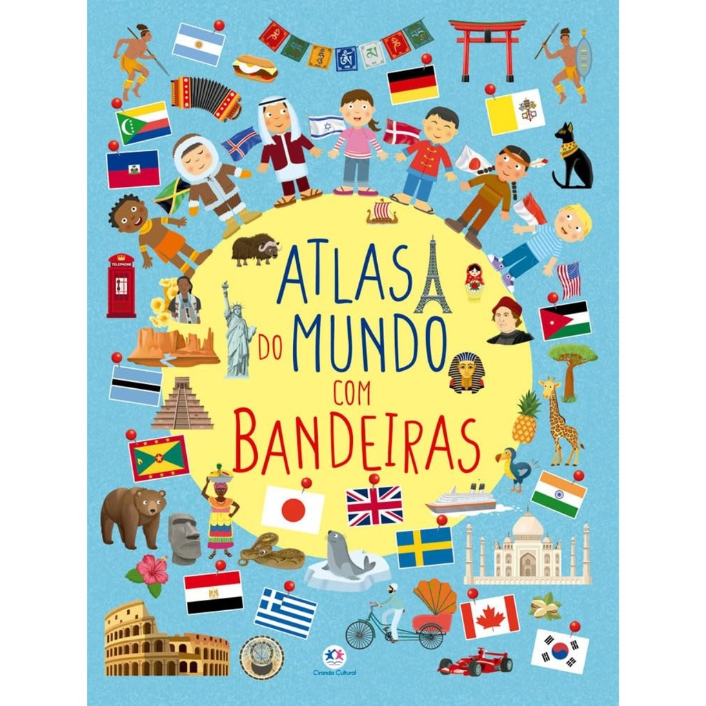 Livro Atlas do Mundo com Bandeiras Capa Dura Luxo Português Infantil