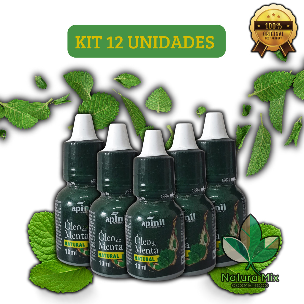 Óleo de Menta 10ml Apinil,  KIT 12-6 unidades, Refresca, Mentol, Congestão em Oferta na Shopee