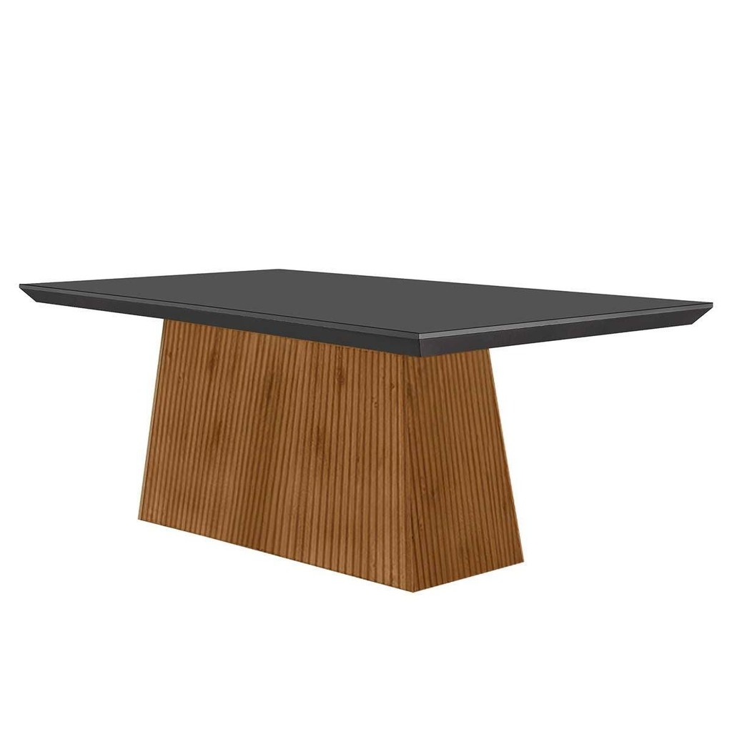 Mesa de Sala Jantar Luna + Tampo Madeirado Vidro Curvo 180x90cm Grafite/Imbuia Ripado 3D - Vidro Grafite - Rufato em Oferta na Shopee