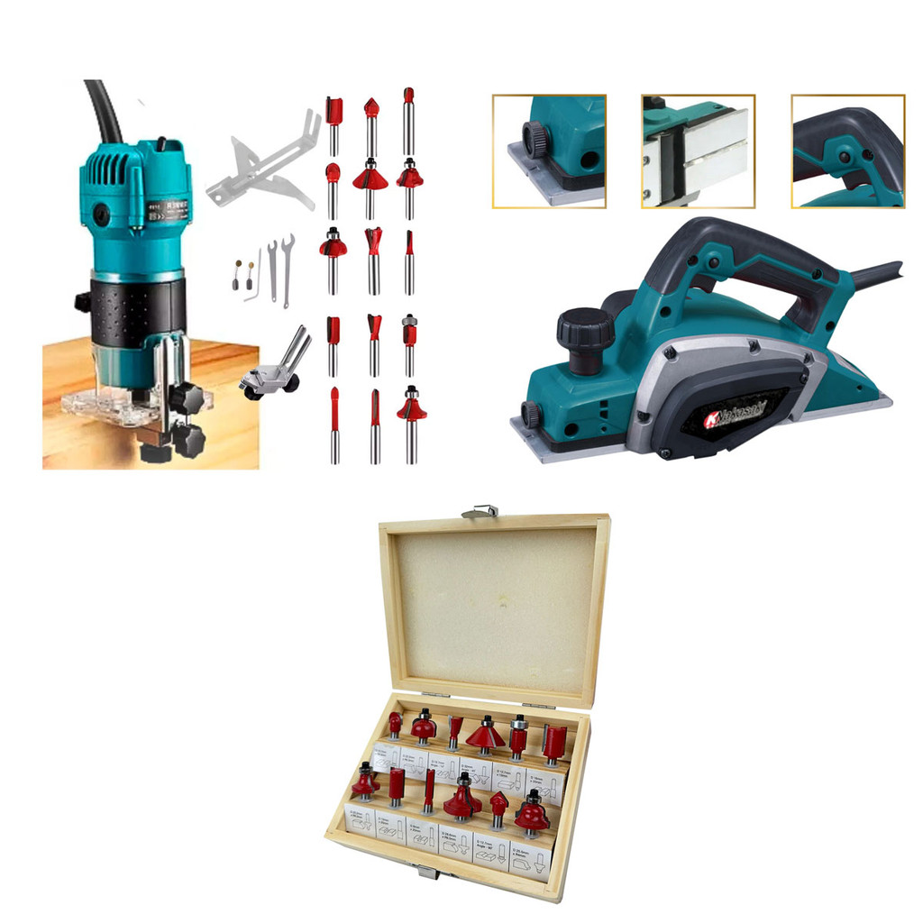 Kit 3em1 Tupia 650W+ Fresa 15Peças + Plaina Lamina Dupla 800W Marcenaria Profissional ENVIO IMEDIATO