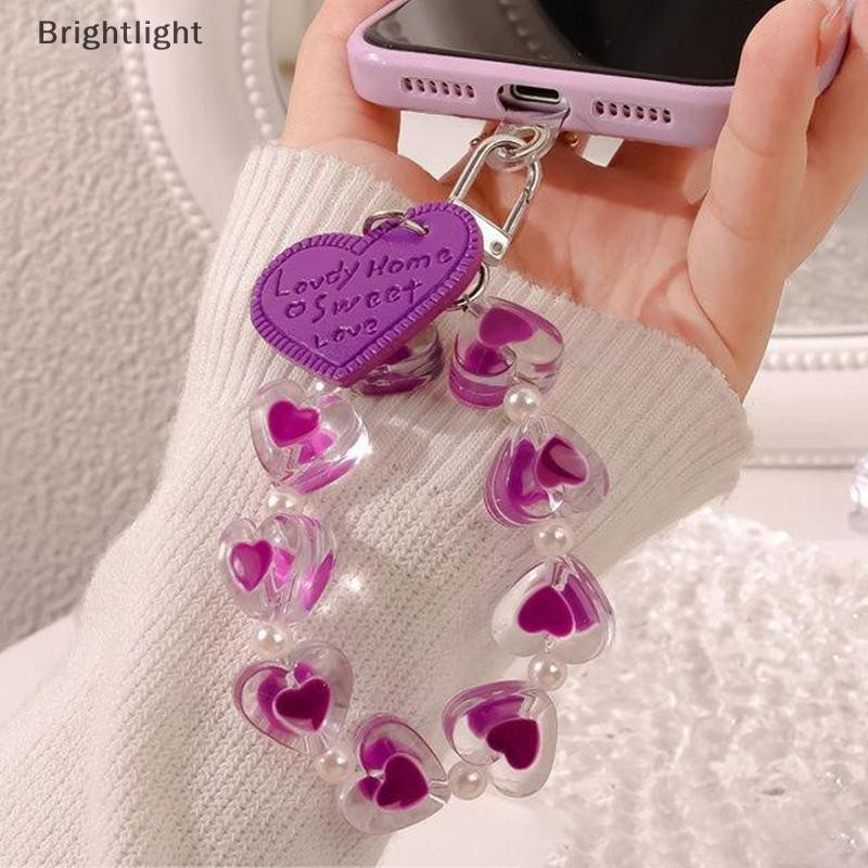 [Brightlight] Cristal Amor Coração Cordão Pulseira Anti-Perda Para Capa De Celular Alça De Pulso Chaveiro De Carro Charm