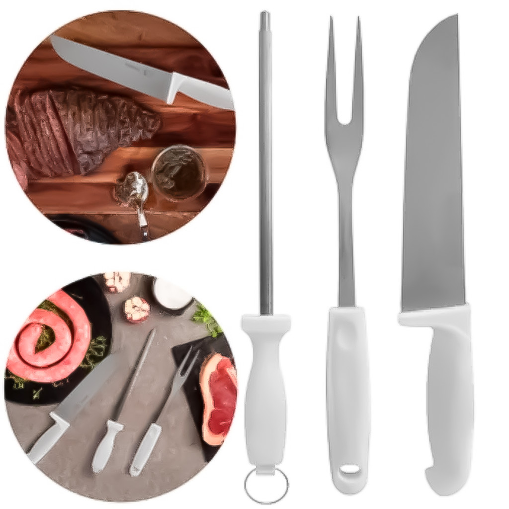 Kit 50 Jogo Churrasco 3 Peças Faca Garfo Chaira Profissional Aço Inox Alta Qualidade