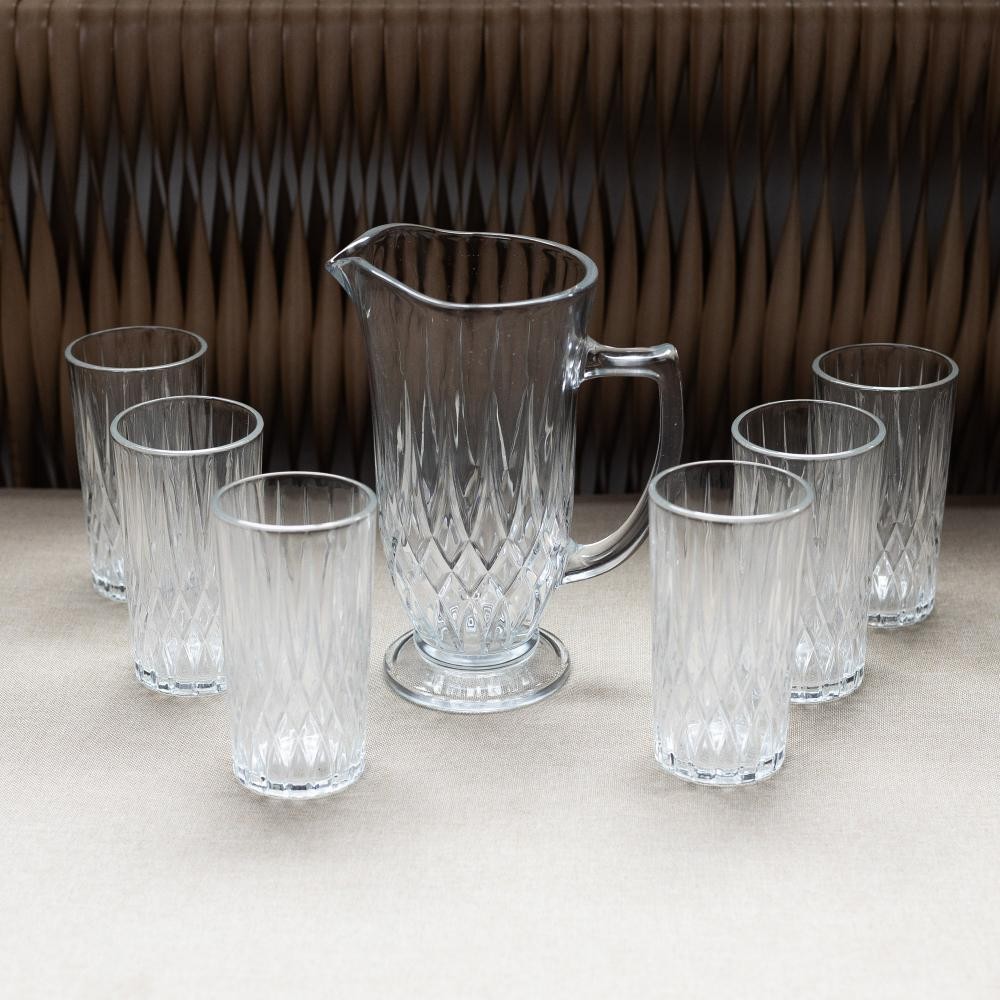 Jarra com 6 Copos Lyor Diamante de Vidro 1L/300ml Mesa Posta Servir em Oferta na Shopee