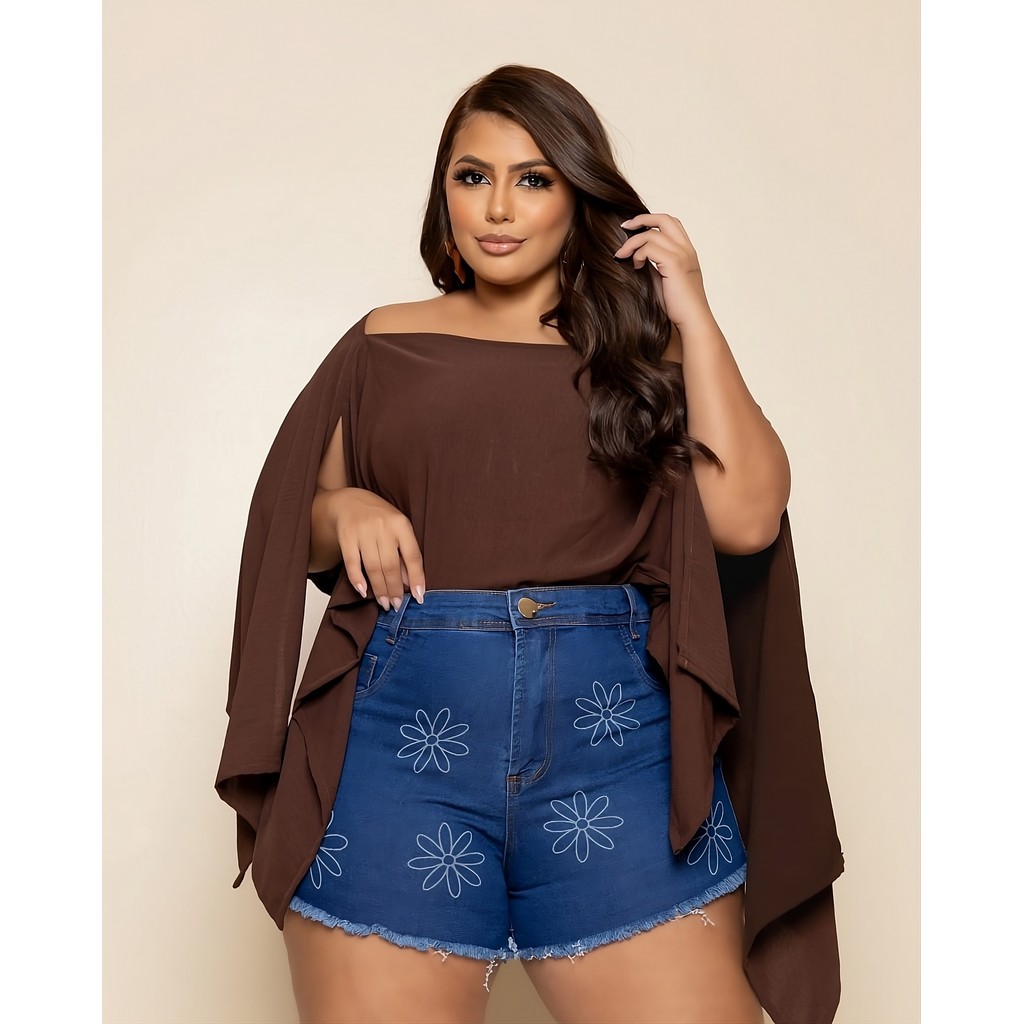 Short jeans Plus Size desenho a laser C/ Lycra Desfiado.