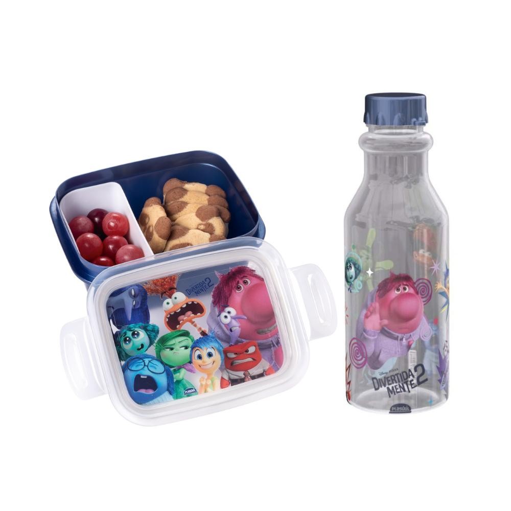 Kit para Lancheira Divertidamente 1 Pote Marmita Hermética com Divisória 1 Garrafa Plasútil em Oferta na Shopee