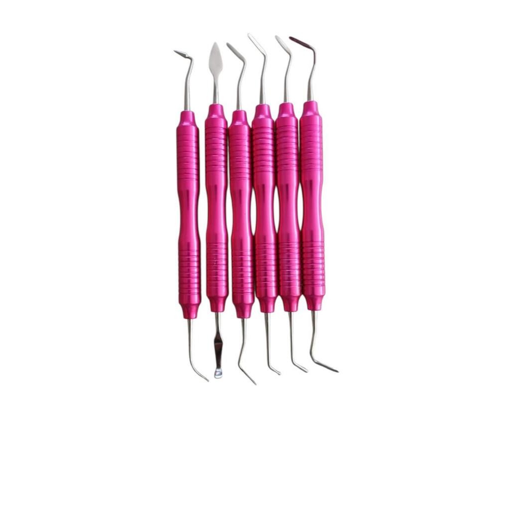 Espátulas Aymoré Premium  Kit Profissional para Facetas em Resina Composta Rosa/Preto /Azul  6 peças