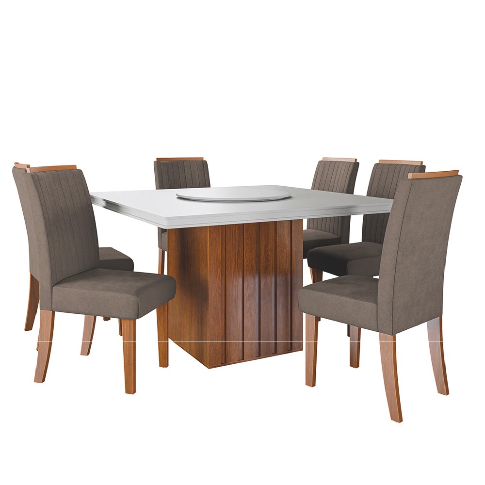 Conjunto Sala de Jantar Amsterdã New Mesa com Tampo Giratório 6 Cadeiras Grécia Madeirado/Mascavo em Oferta na Shopee