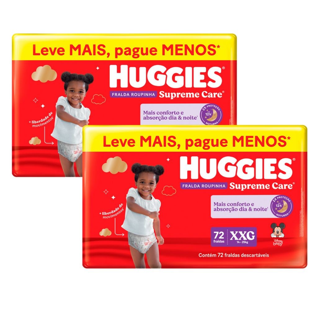 Kit 2 Fralda Roupinha Huggies Supreme Care Tamanho XXG 72 Unidades Descartáveis - Mom & Baby