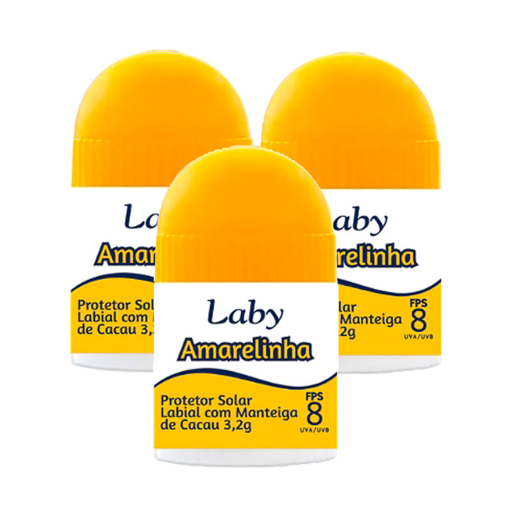 Kit 3 Protetor Solar Labial Laby FPS 8 Manteiga de Cacau com 3,2g - Beauty