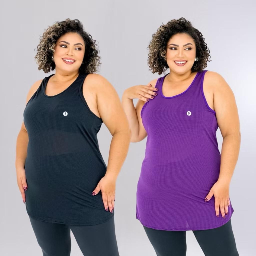 KIT 2 Regata Academia Feminina Plus Size Dri Fit Blusa Caminhada Musculação Treino G1 G2 G3  top! Modelo perfeito!