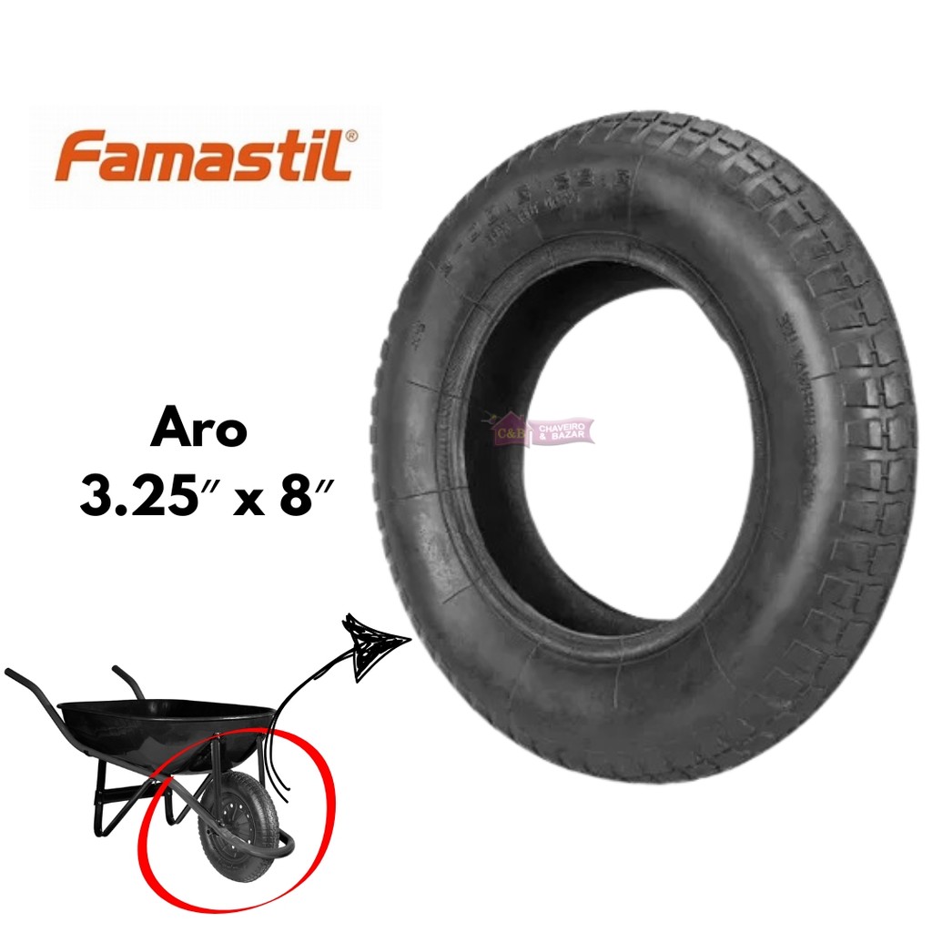 Pneu Famastil 3,25x8 Para Carrinho De Mão