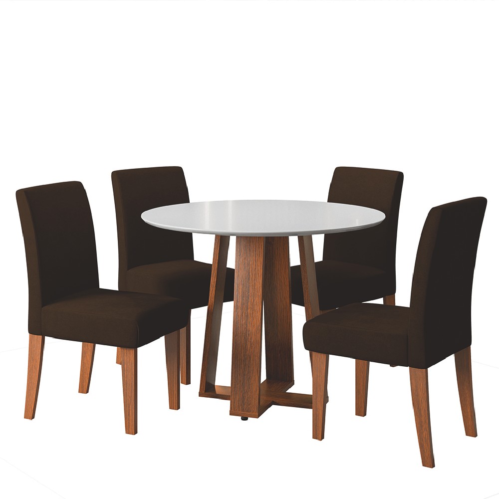Conjunto Sala de Jantar Mesa Athenas Redonda 4 Cadeiras Trieste Madeirado/Chocolate Dobuê