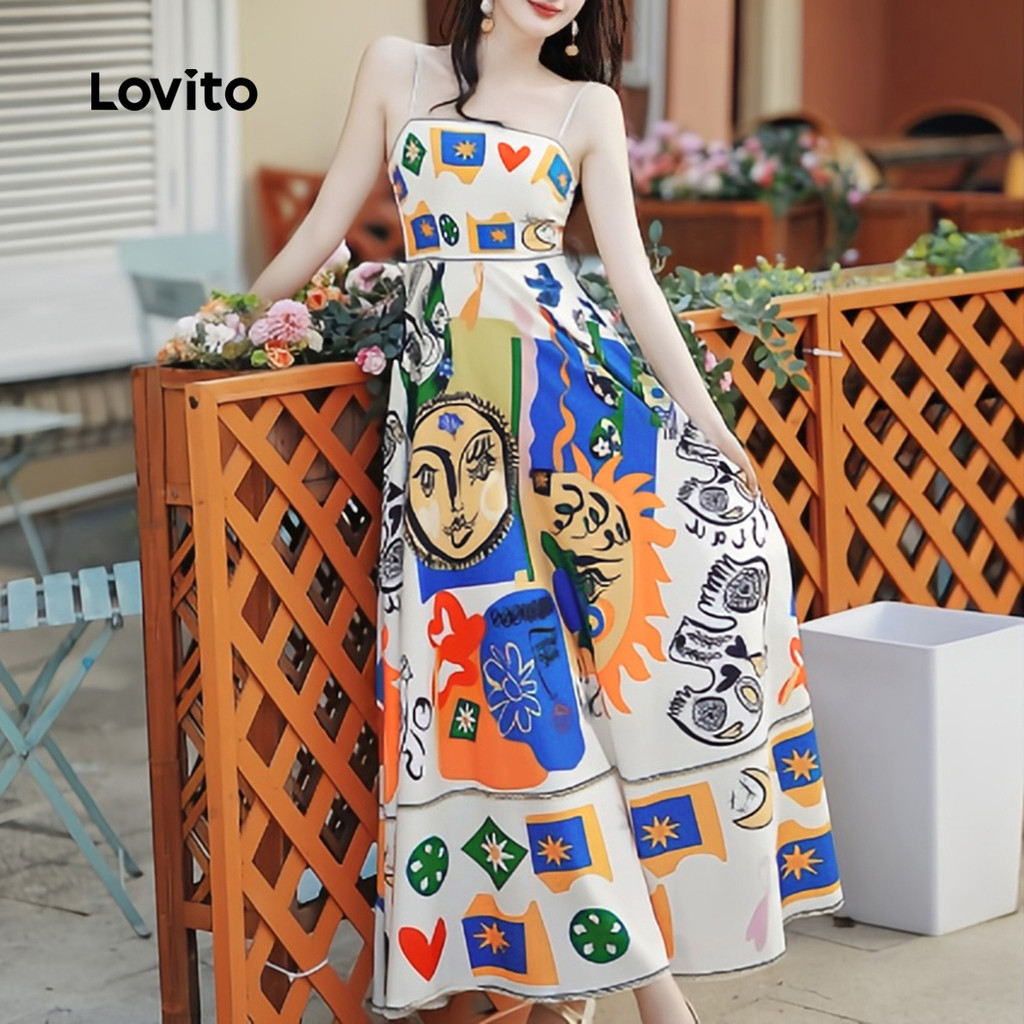 (Trendy) Lovito Vestido Boho Pop Art Print estilo Resort para mulheres L129ED141 - Women Clothes